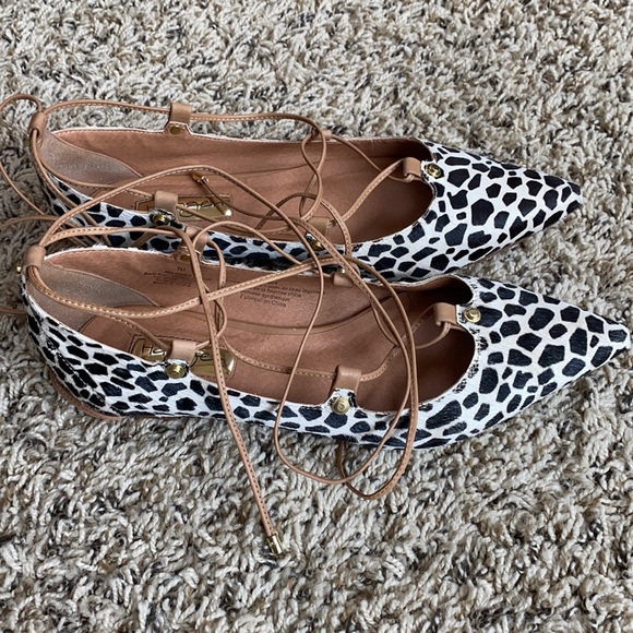Halogen calf hair lace up flats